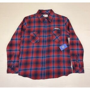 NWT Hurley Mens Head of Class Oxford Plaid Button Up Shirt Red Blue Large